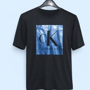 Calvin Klein Black Tee with Metallic Blue Graphic